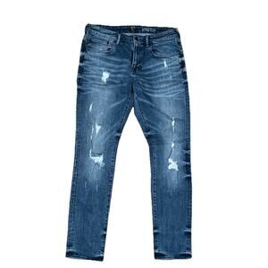 PRPS Men's 36x33 Le Sabre Slim Tapered Fit Stretch Distressed Ripped Jeans Blue